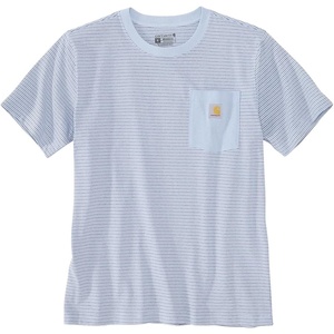 Carhartt Men’s Relaxed Fit Heavyweight Short-Sleeve Pocket Logo Graphic T-Shirt(Fog Blue Stripe)