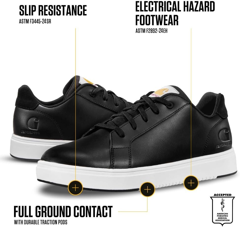 image:imageCarhartt Detroit Leather Sneakers for Women Comfortable Shoes for Women with Wide Toe Box Comfort Footbed and Midsole and SlipResistant OutsoleBlack