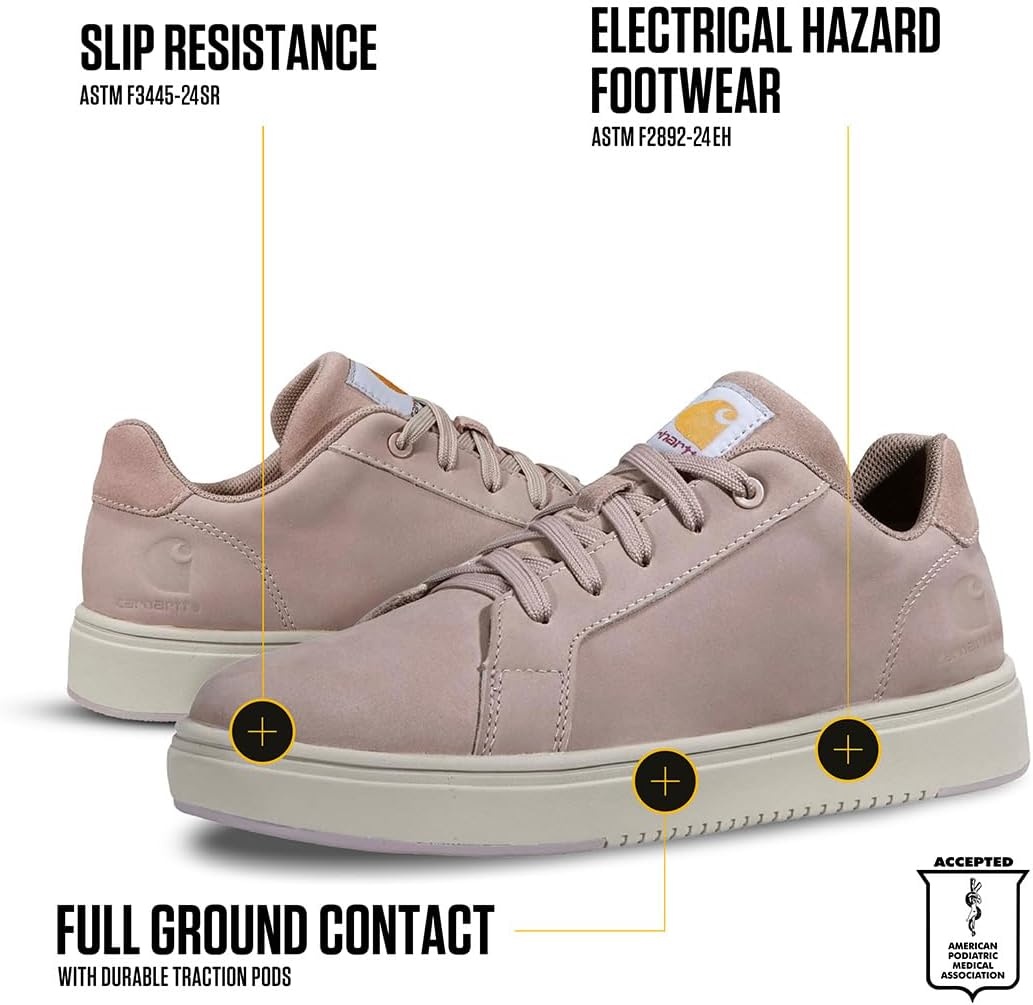 image:imageCarhartt Detroit Leather Sneakers for Women Comfortable Shoes for Women with Wide Toe Box Comfort Footbed and Midsole and SlipResistant OutsoleLight Purple