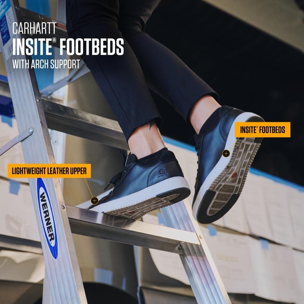 image:imageCarhartt Detroit Leather Sneakers for Women Comfortable Shoes for Women with Wide Toe Box Comfort Footbed and Midsole and SlipResistant OutsoleMedium Grey
