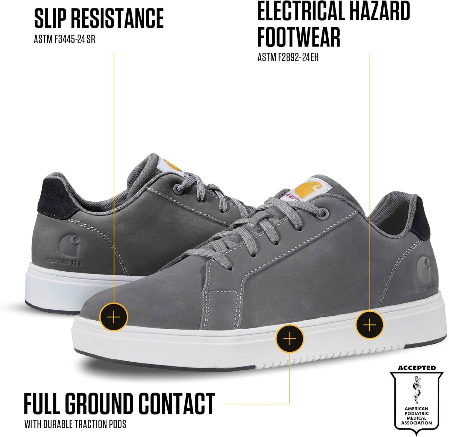 image:imageCarhartt Detroit Leather Sneakers for Women Comfortable Shoes for Women with Wide Toe Box Comfort Footbed and Midsole and SlipResistant OutsoleMedium Grey
