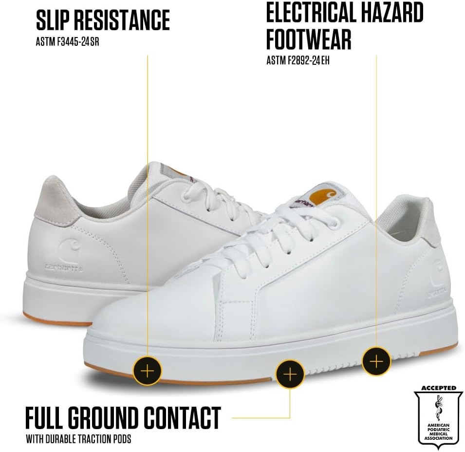 image:imageCarhartt Detroit Leather Sneakers for Women Comfortable Shoes for Women with Wide Toe Box Comfort Footbed and Midsole and SlipResistant OutsoleWhite