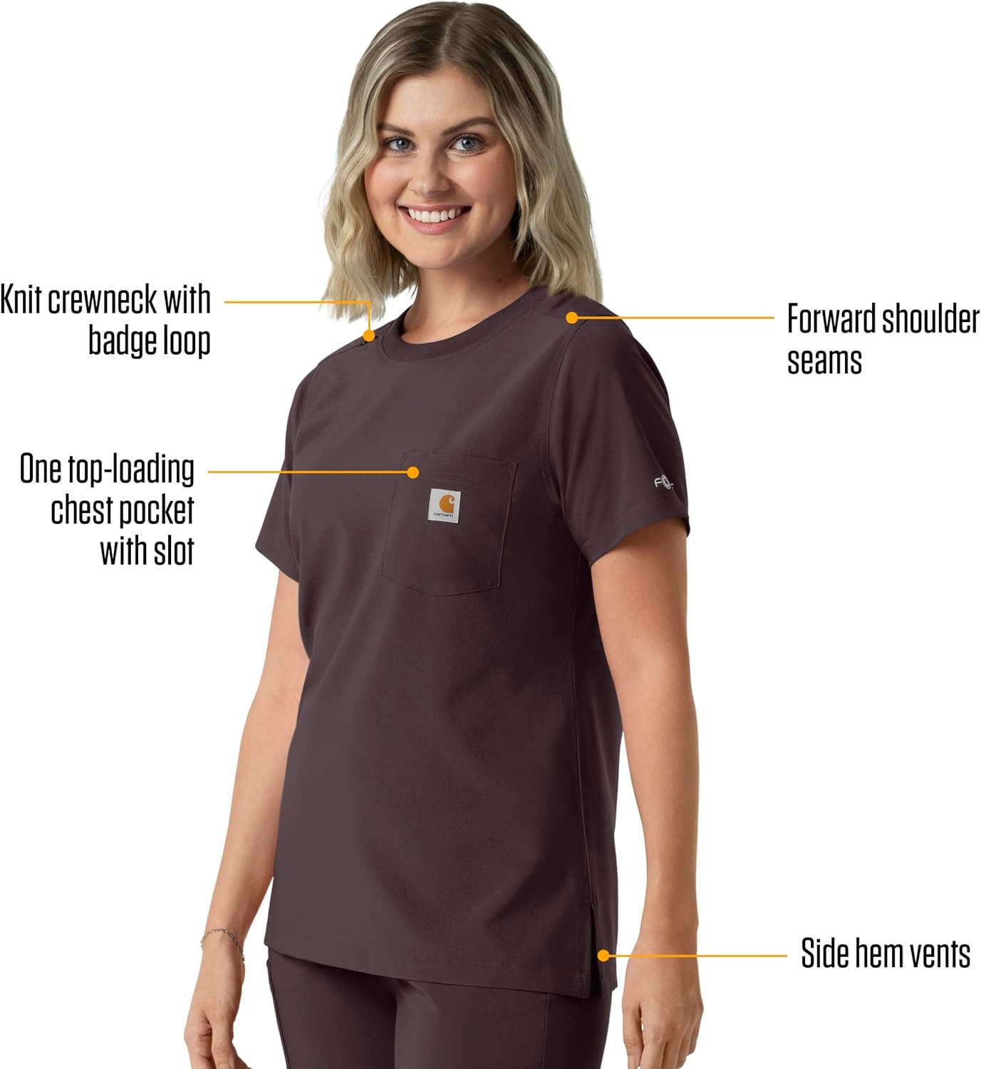 image:imageCarhartt Force CrossFlex Womens Crew Neck Scrub TopDark Sepia