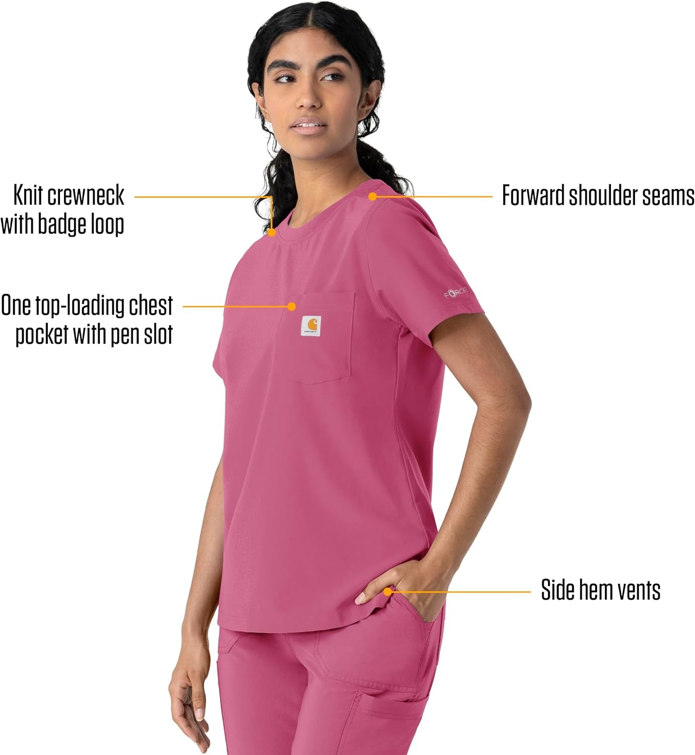image:imageCarhartt Force CrossFlex Womens Crew Neck Scrub TopElectric Fuschia