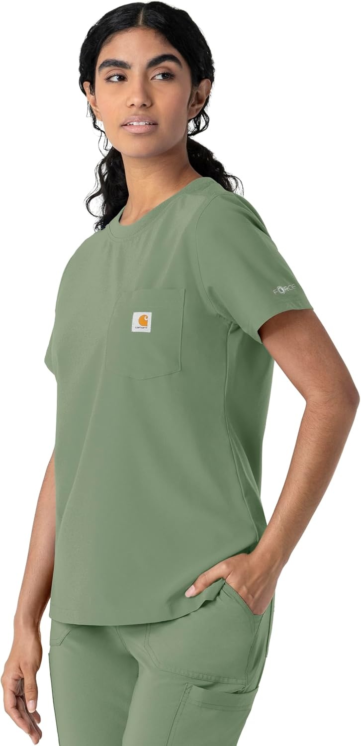 image:imageCarhartt Force CrossFlex Womens Crew Neck Scrub TopGreen Slate