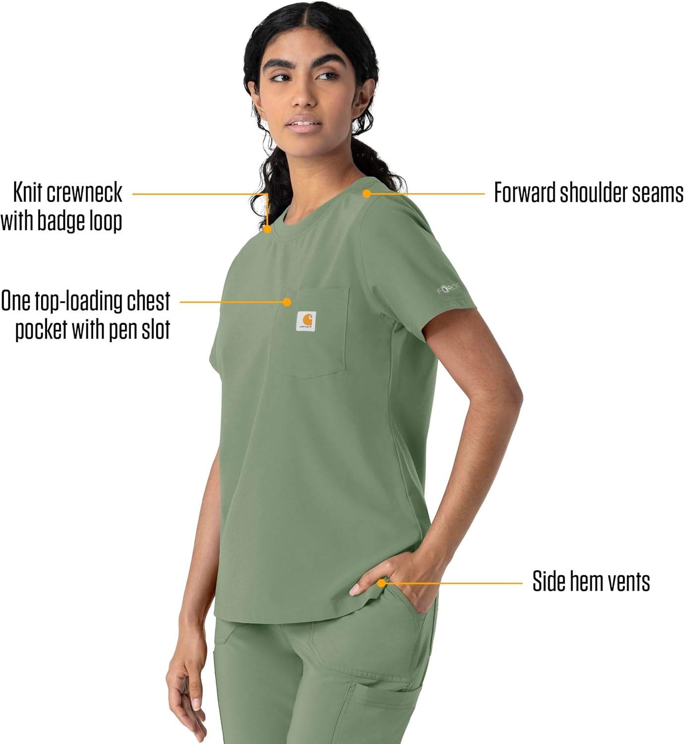 image:imageCarhartt Force CrossFlex Womens Crew Neck Scrub TopGreen Slate