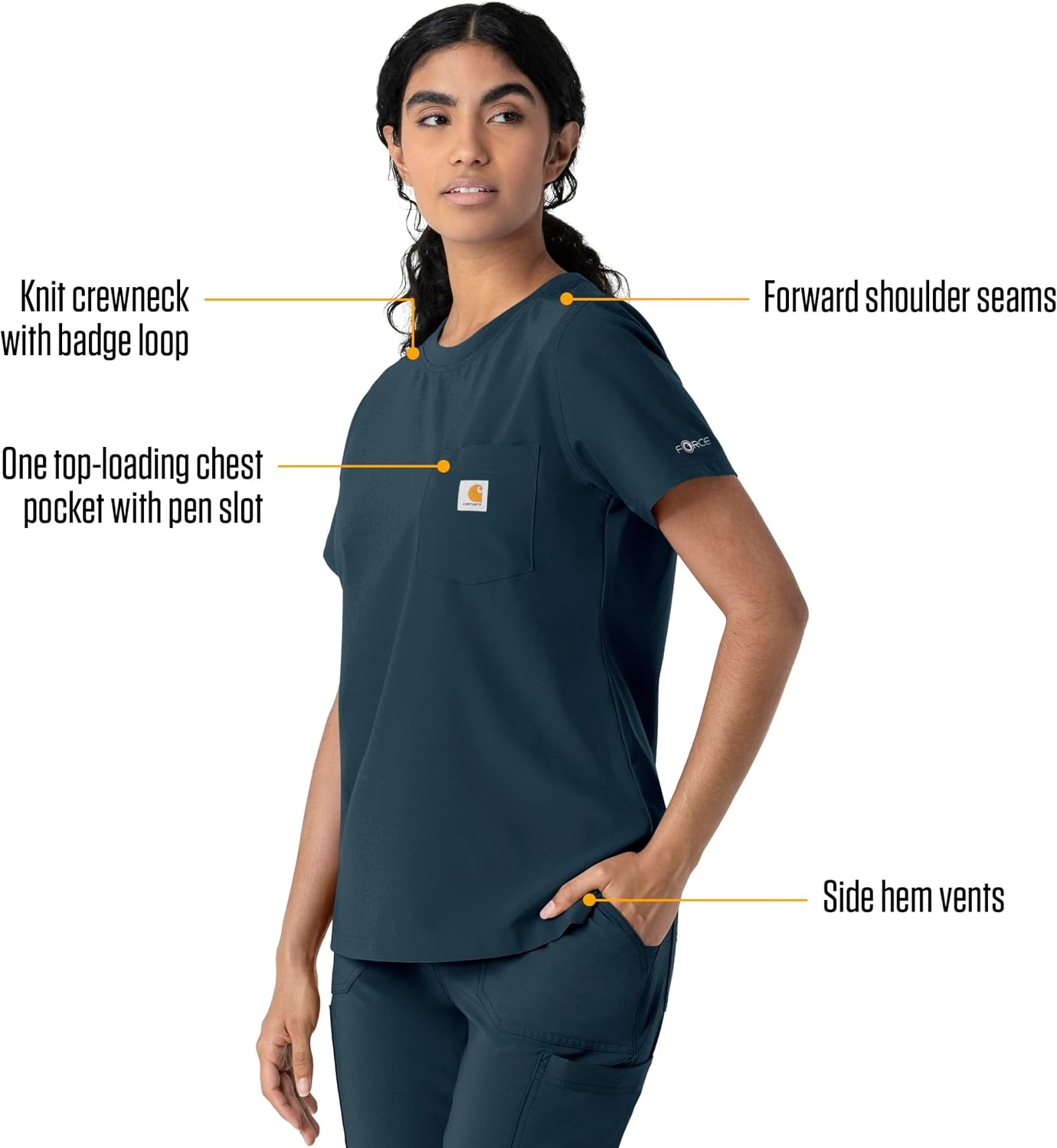 image:imageCarhartt Force CrossFlex Womens Crew Neck Scrub TopNavy
