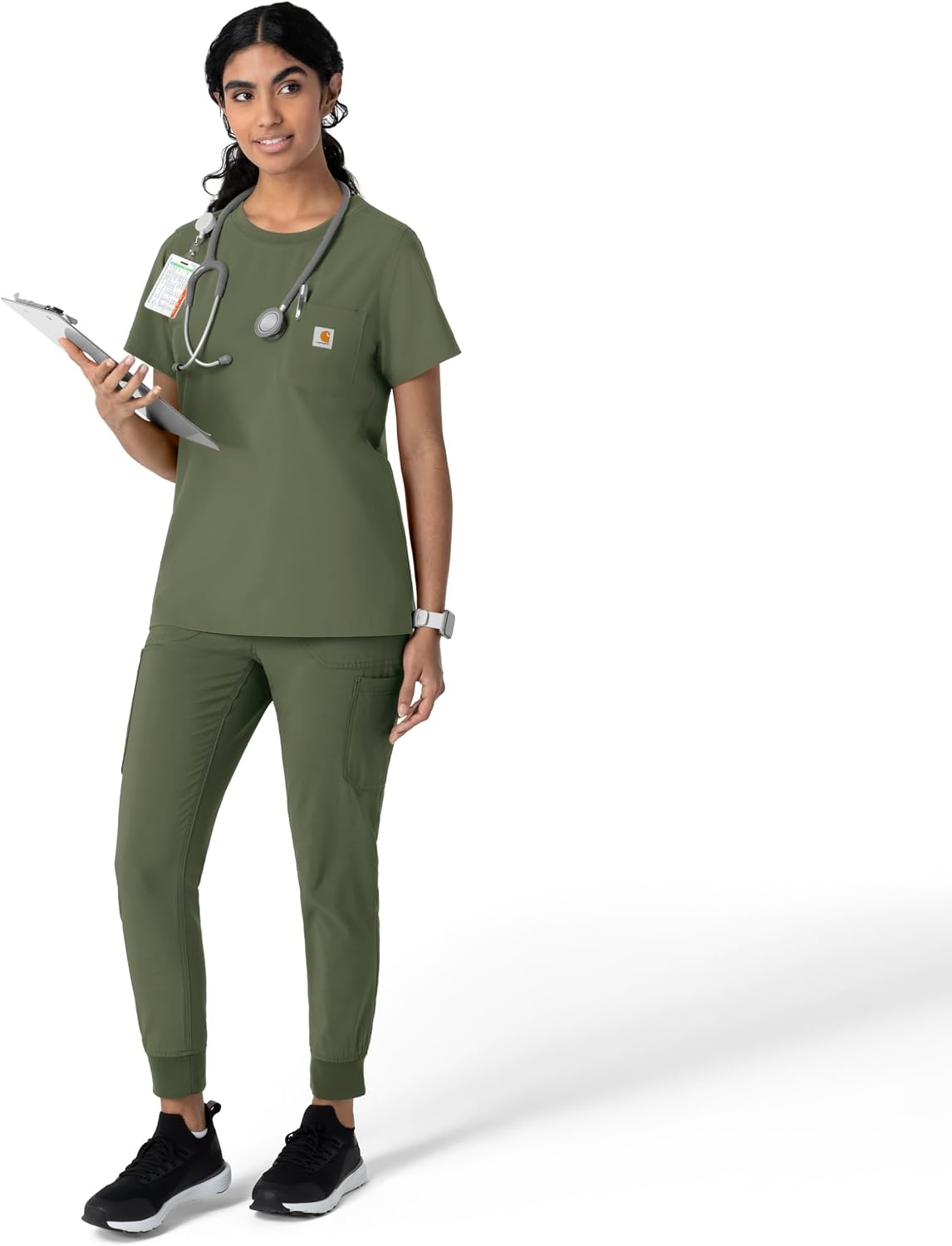 image:imageCarhartt Force CrossFlex Womens Crew Neck Scrub TopOlive