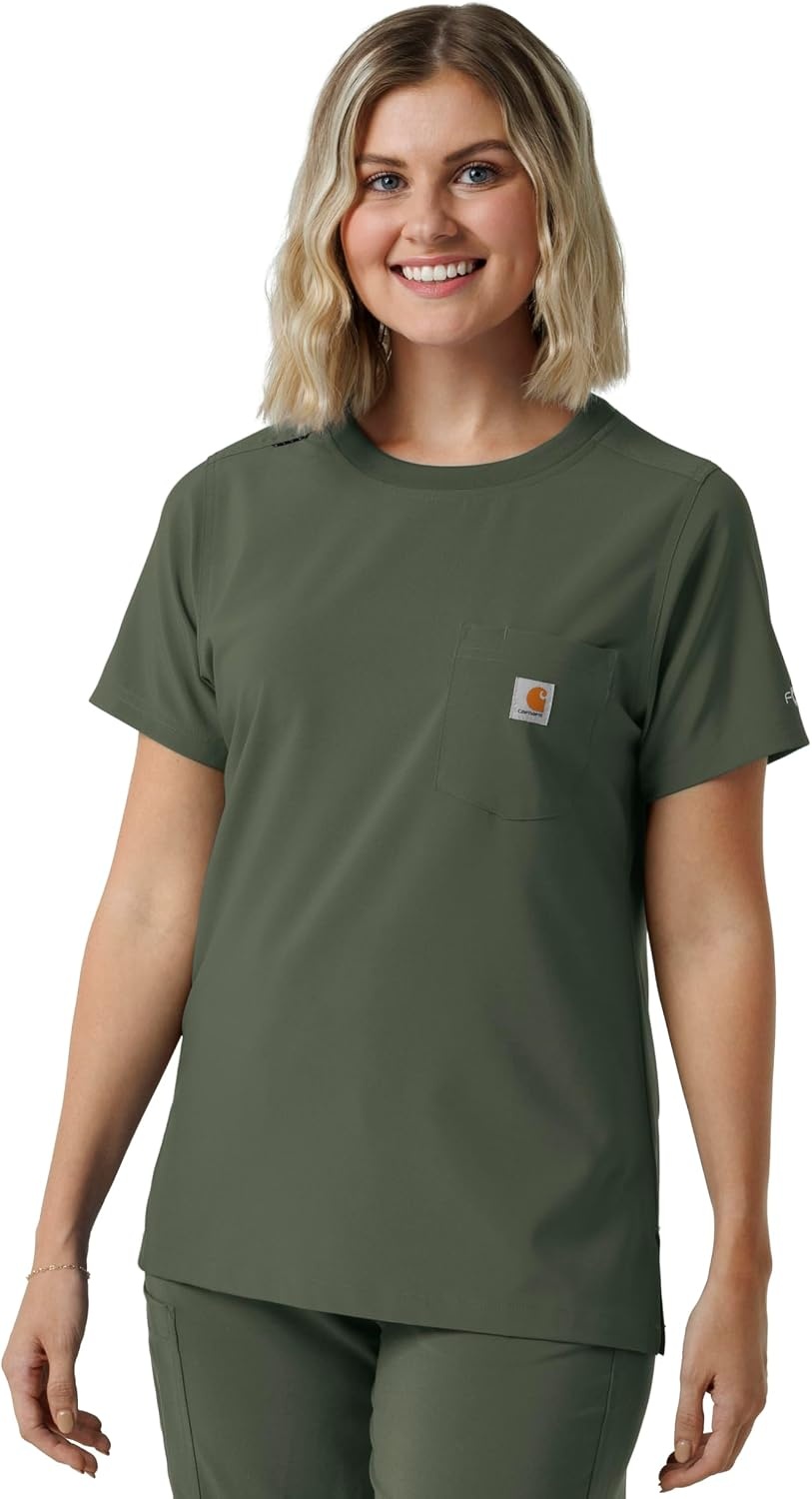 image:imageCarhartt Force CrossFlex Womens Crew Neck Scrub TopOlive