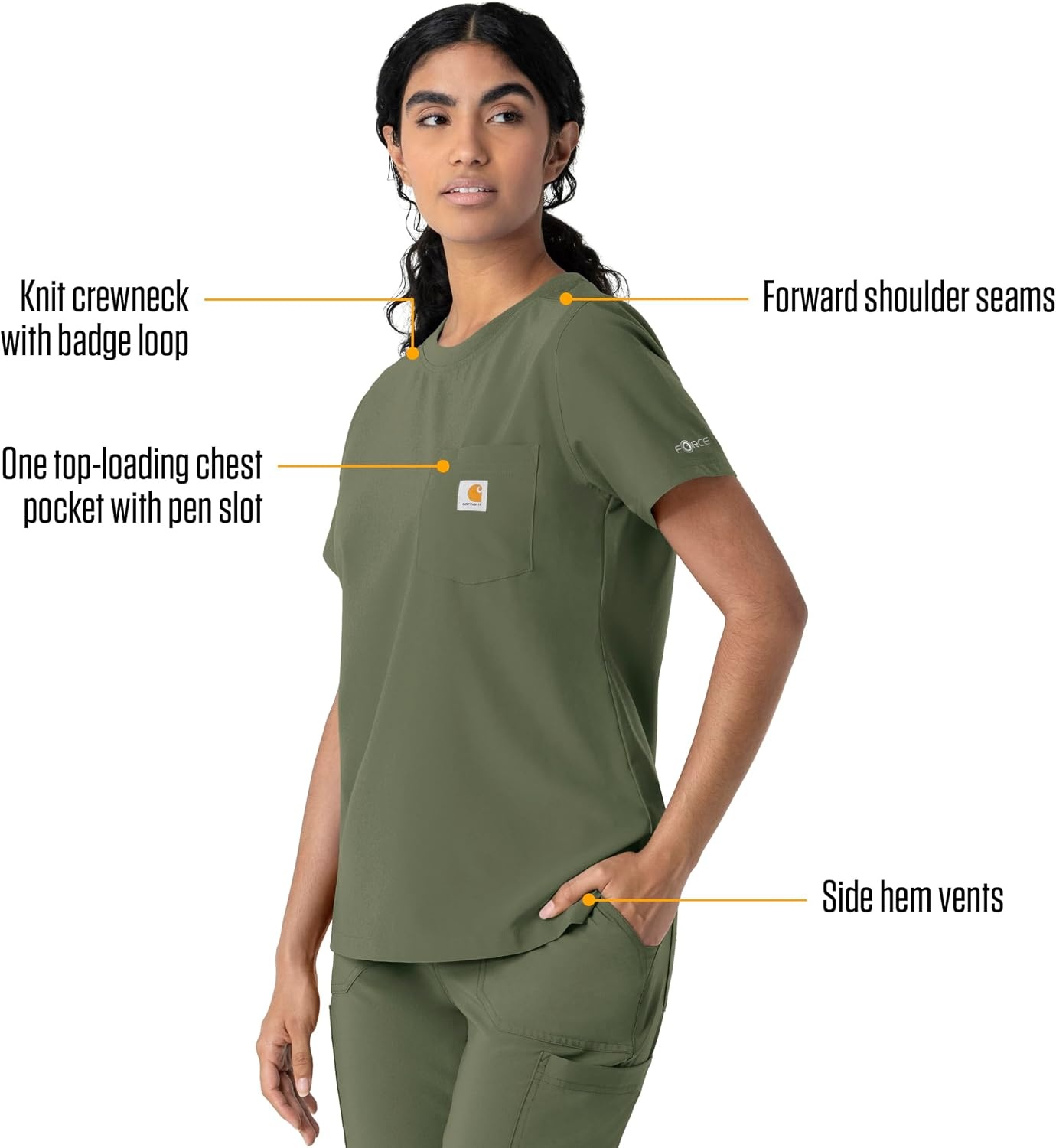 image:imageCarhartt Force CrossFlex Womens Crew Neck Scrub TopOlive