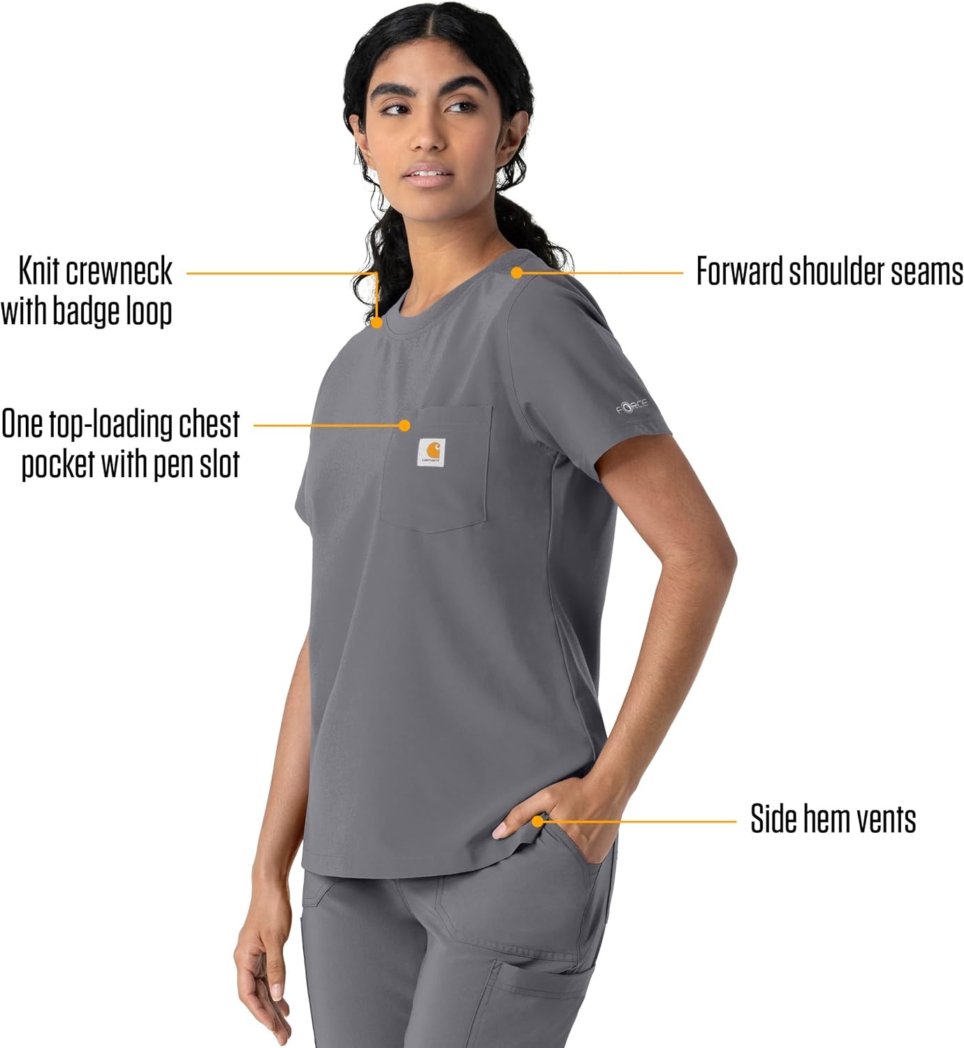 image:imageCarhartt Force CrossFlex Womens Crew Neck Scrub TopPewter