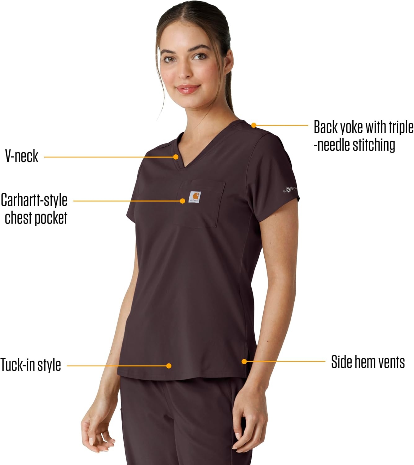 image:imageCarhartt Force CrossFlex Womens Tuckin Scrub TopDark Sepia
