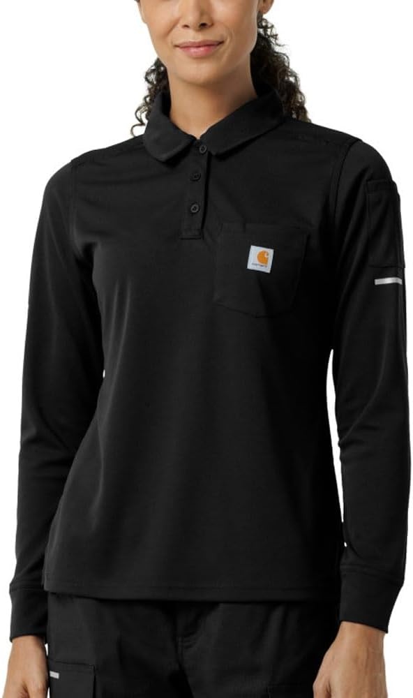 image:imageCarhartt Rugged Flex RSCU Womens Heavyweight Long Sleeve Polo Scrub TopBlack