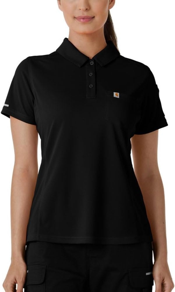 image:imageCarhartt Rugged Flex RSCU Womens Lightweight Short Sleeve Polo Scrub TopBlack