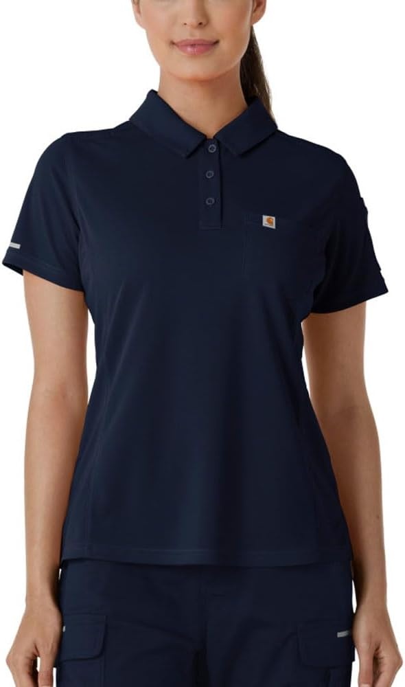 image:imageCarhartt Rugged Flex RSCU Womens Lightweight Short Sleeve Polo Scrub TopDark Navy