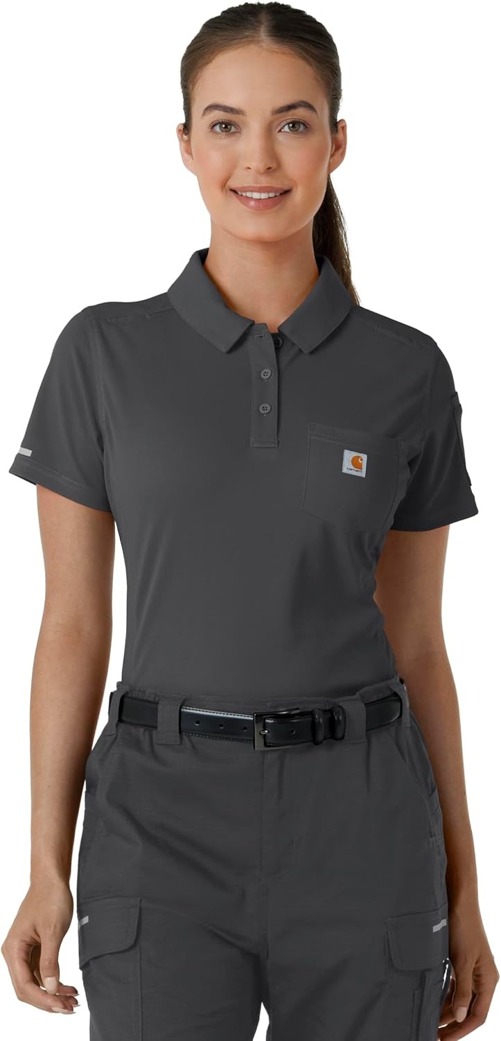 image:imageCarhartt Rugged Flex RSCU Womens Lightweight Short Sleeve Polo Scrub TopPewter