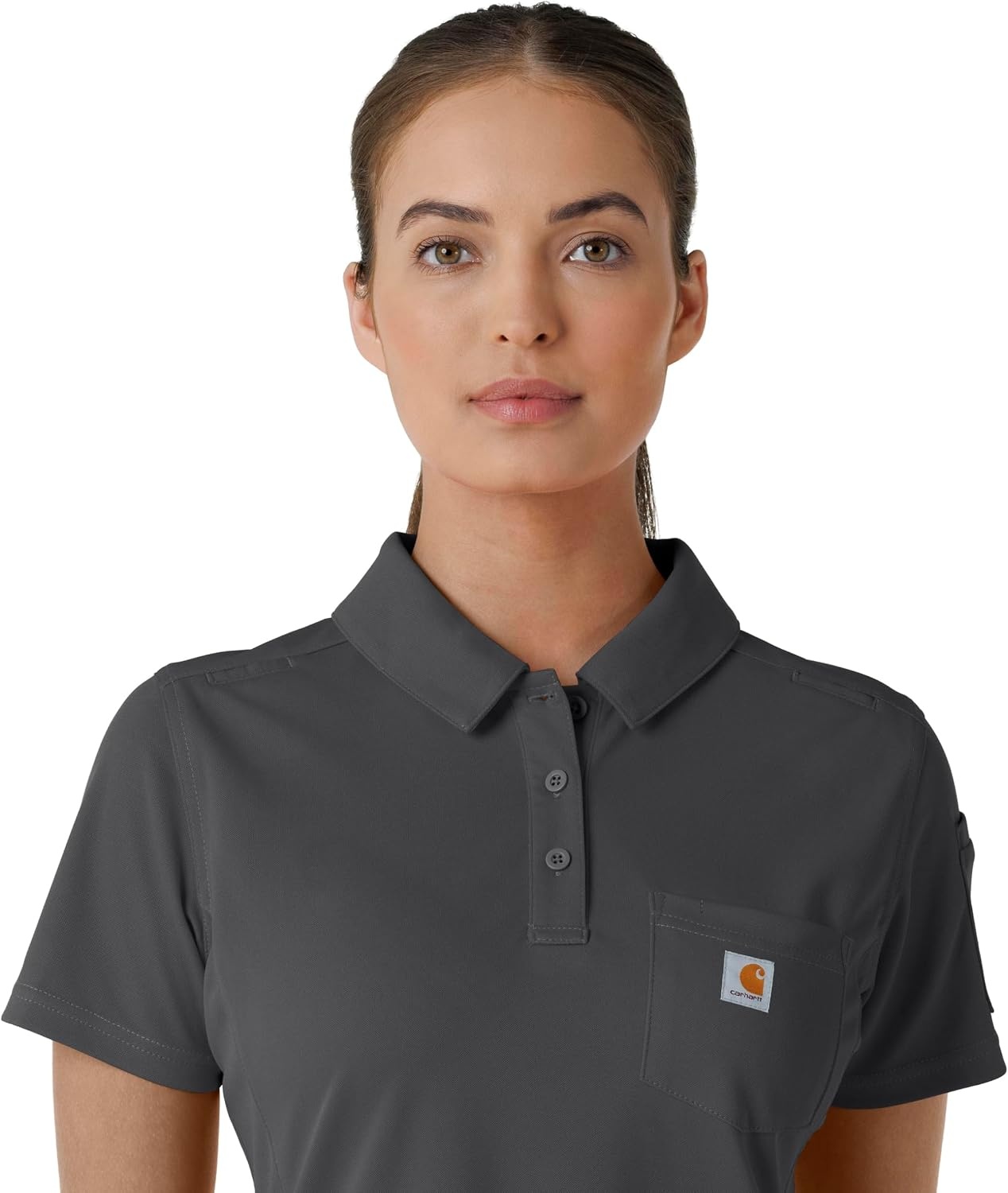image:imageCarhartt Rugged Flex RSCU Womens Lightweight Short Sleeve Polo Scrub TopPewter