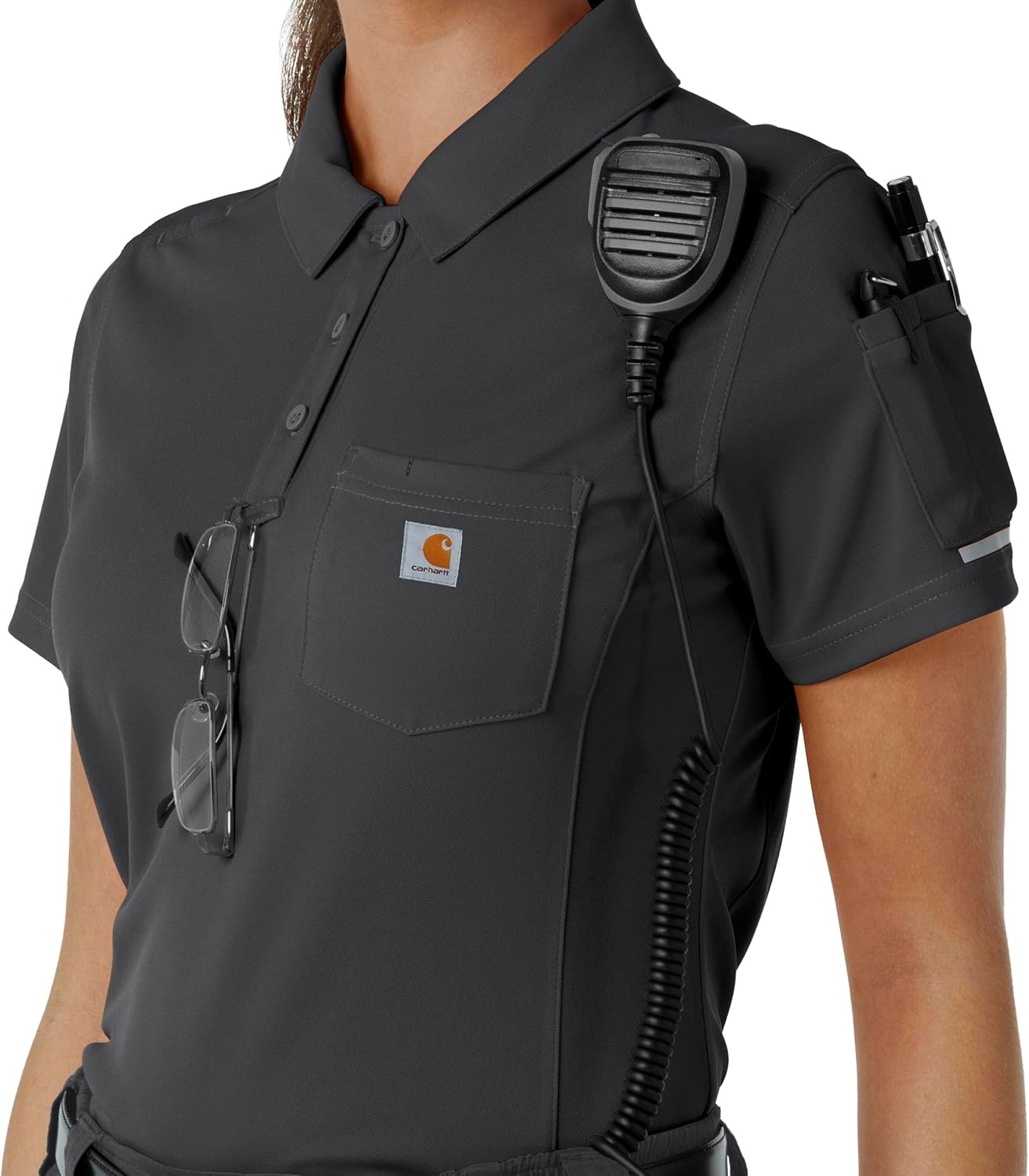 image:imageCarhartt Rugged Flex RSCU Womens Lightweight Short Sleeve Polo Scrub TopPewter