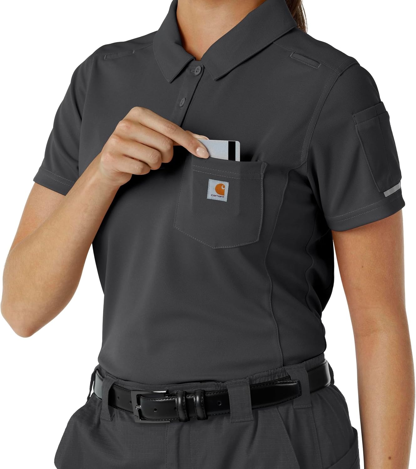 image:imageCarhartt Rugged Flex RSCU Womens Lightweight Short Sleeve Polo Scrub TopPewter