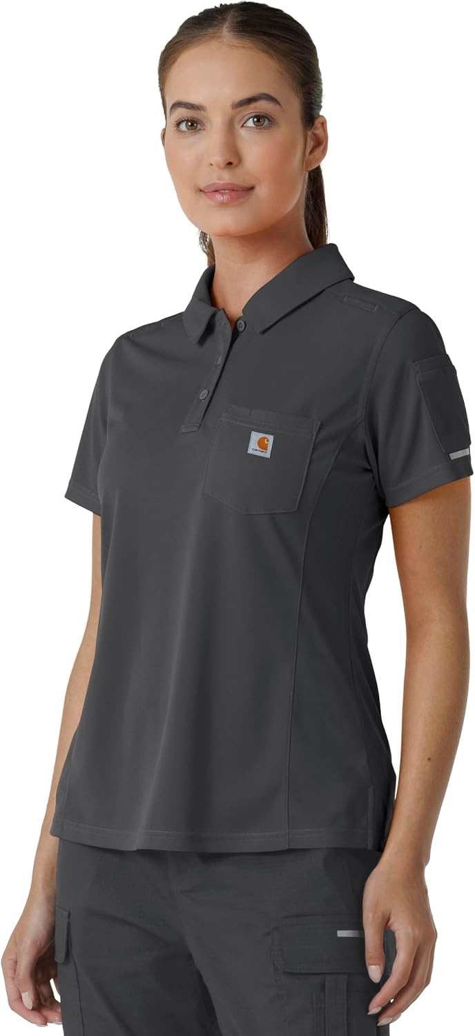 image:imageCarhartt Rugged Flex RSCU Womens Lightweight Short Sleeve Polo Scrub TopPewter