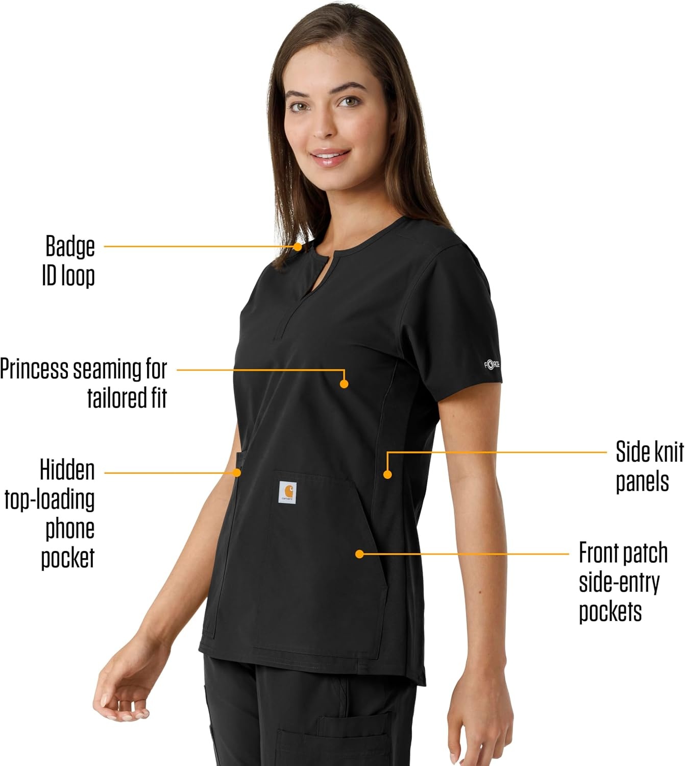 image:imageCarhartt Scrubs C12413 Womens Force Essentials Modern Fit Notch NeckBlack