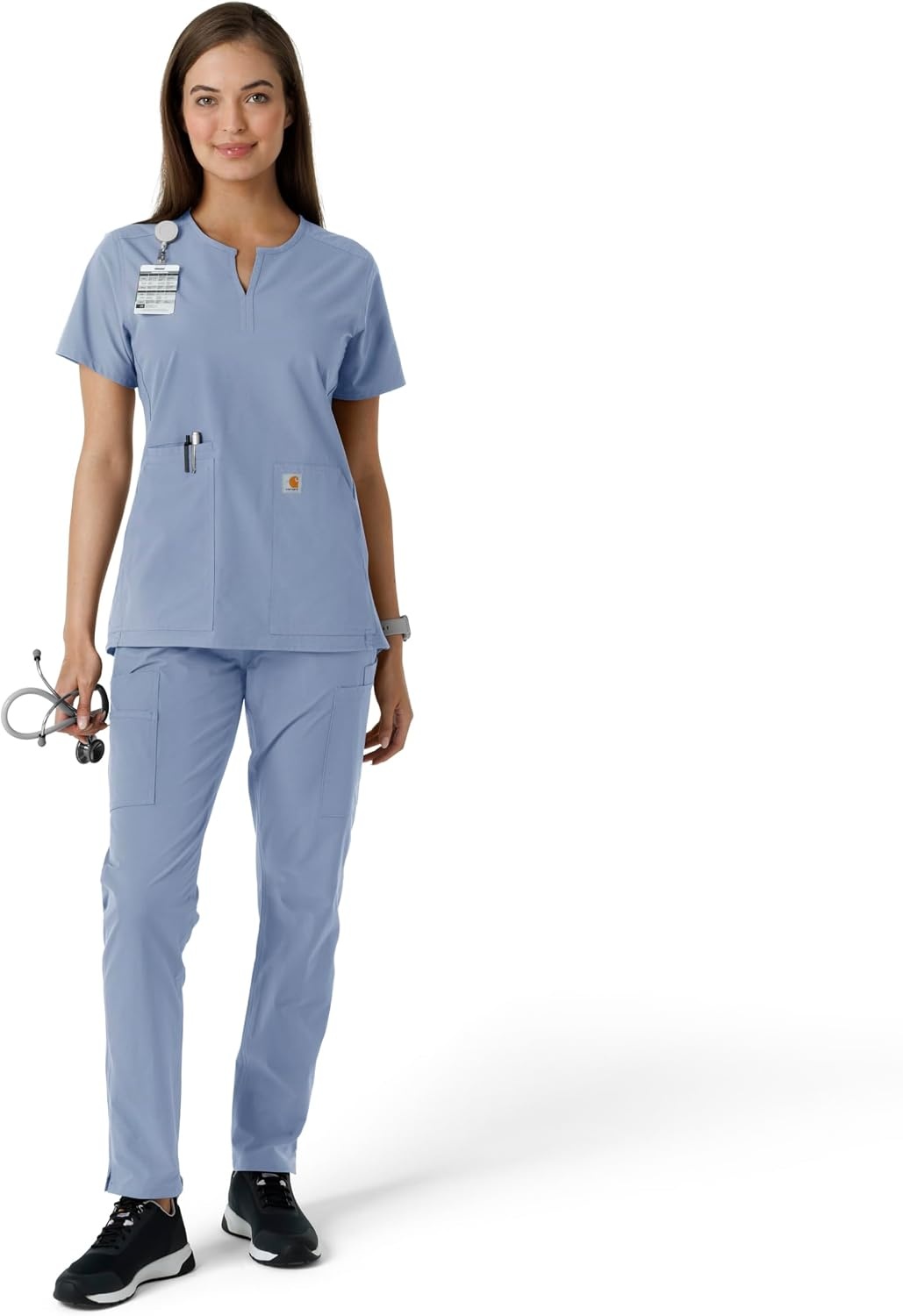image:imageCarhartt Scrubs C12413 Womens Force Essentials Modern Fit Notch NeckCeil Blue