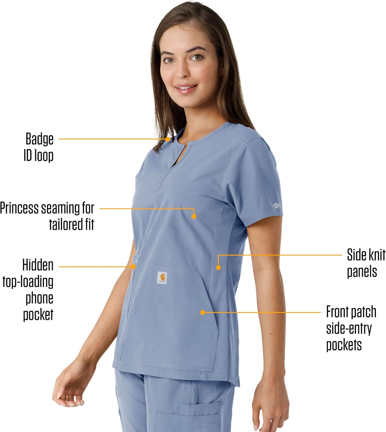 image:imageCarhartt Scrubs C12413 Womens Force Essentials Modern Fit Notch NeckCeil Blue