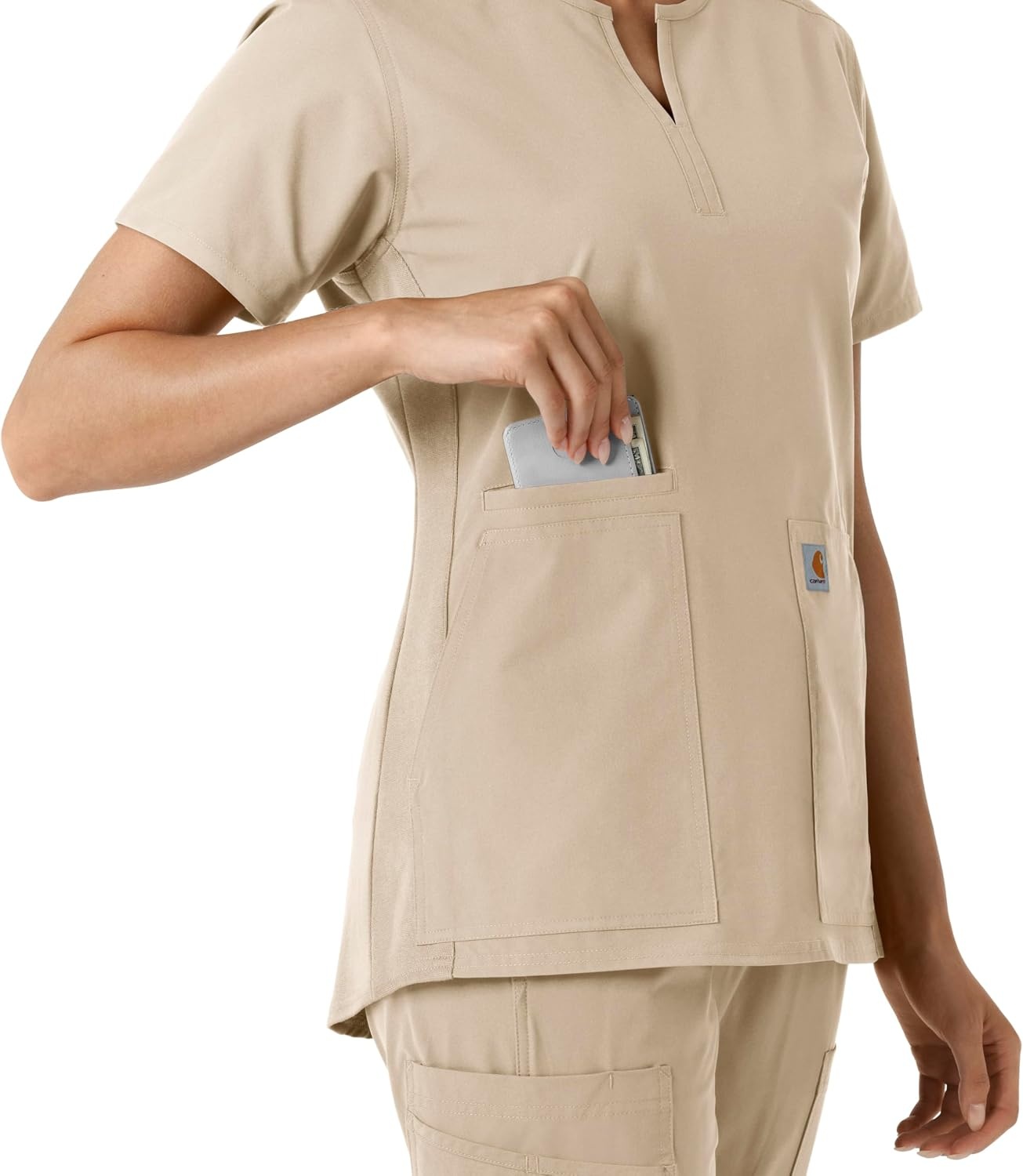 image:imageCarhartt Scrubs C12413 Womens Force Essentials Modern Fit Notch NeckKhaki