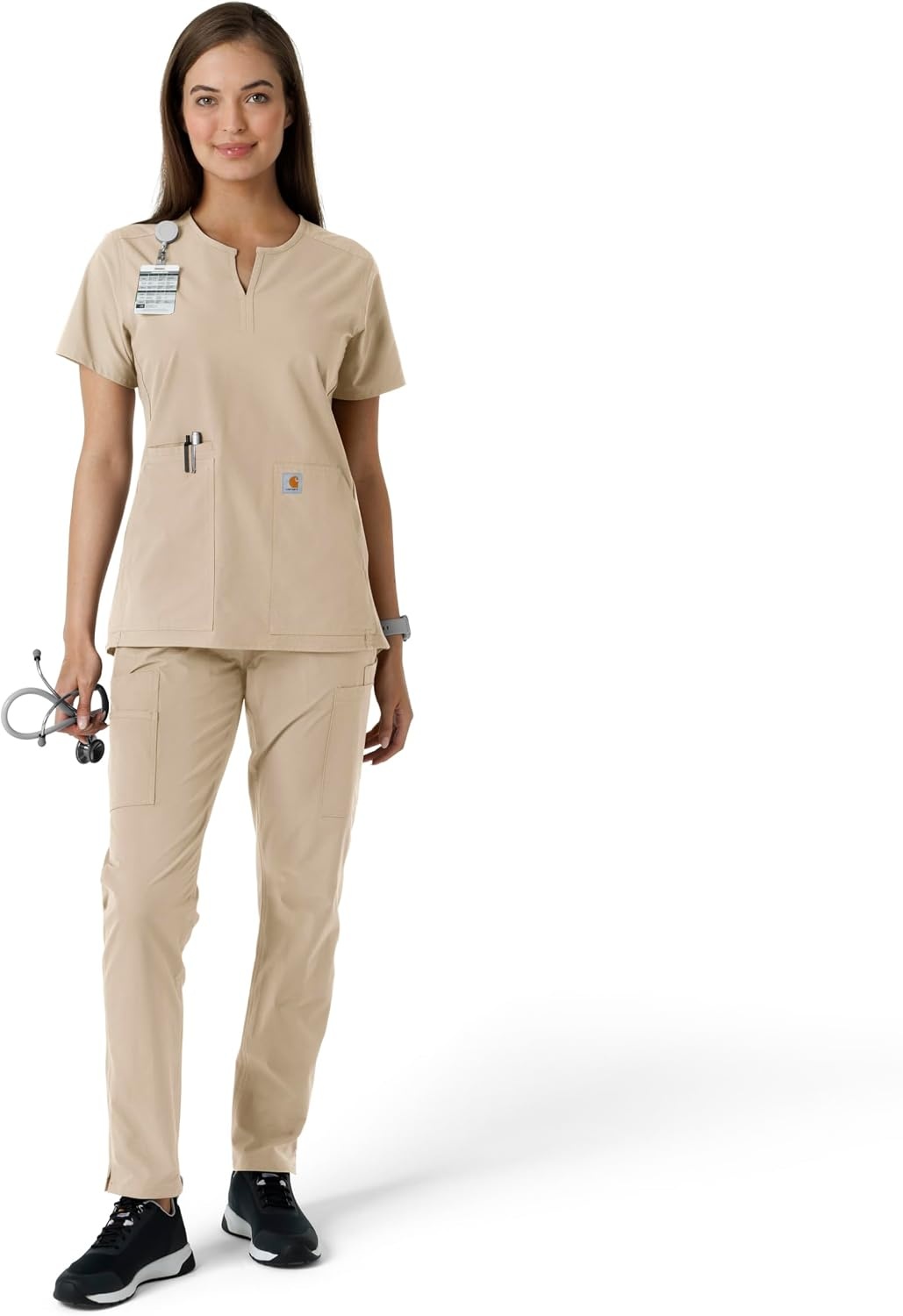 image:imageCarhartt Scrubs C12413 Womens Force Essentials Modern Fit Notch NeckKhaki