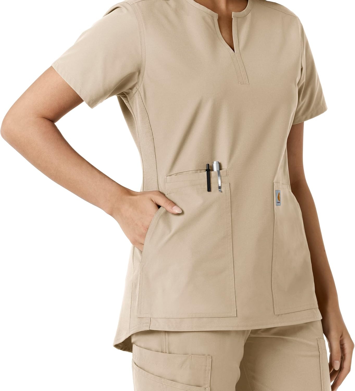 image:imageCarhartt Scrubs C12413 Womens Force Essentials Modern Fit Notch NeckKhaki