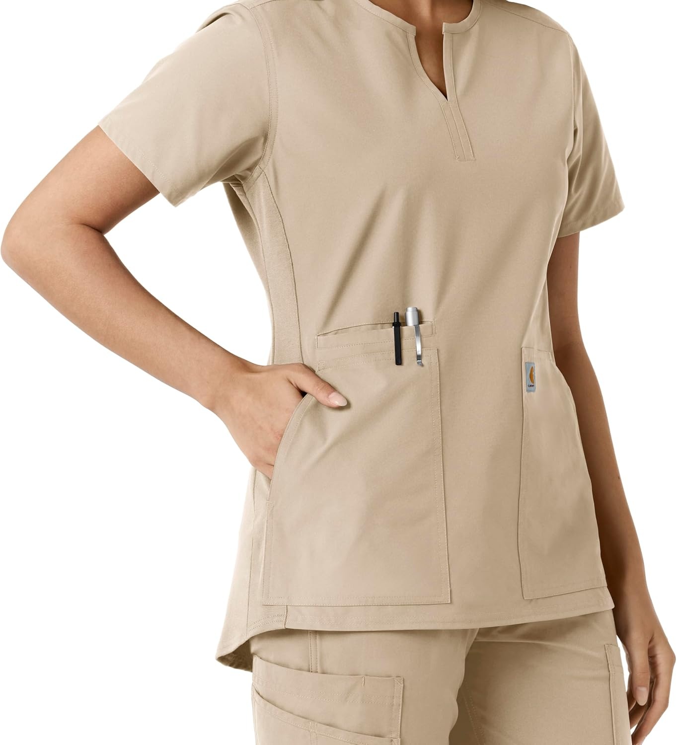 image:imageCarhartt Scrubs C12413 Womens Force Essentials Modern Fit Notch NeckKhaki