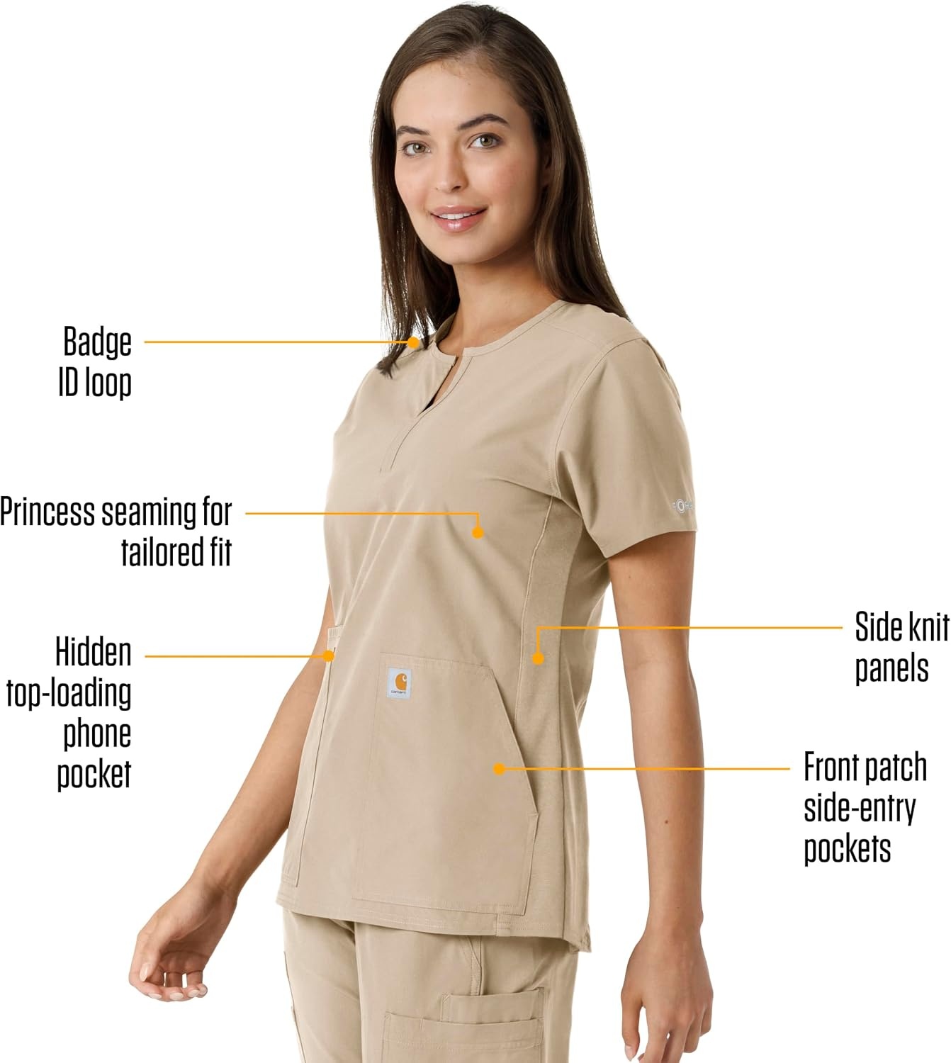 image:imageCarhartt Scrubs C12413 Womens Force Essentials Modern Fit Notch NeckKhaki
