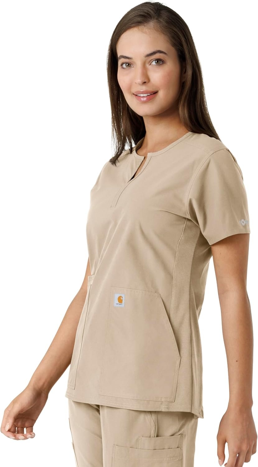 image:imageCarhartt Scrubs C12413 Womens Force Essentials Modern Fit Notch NeckKhaki