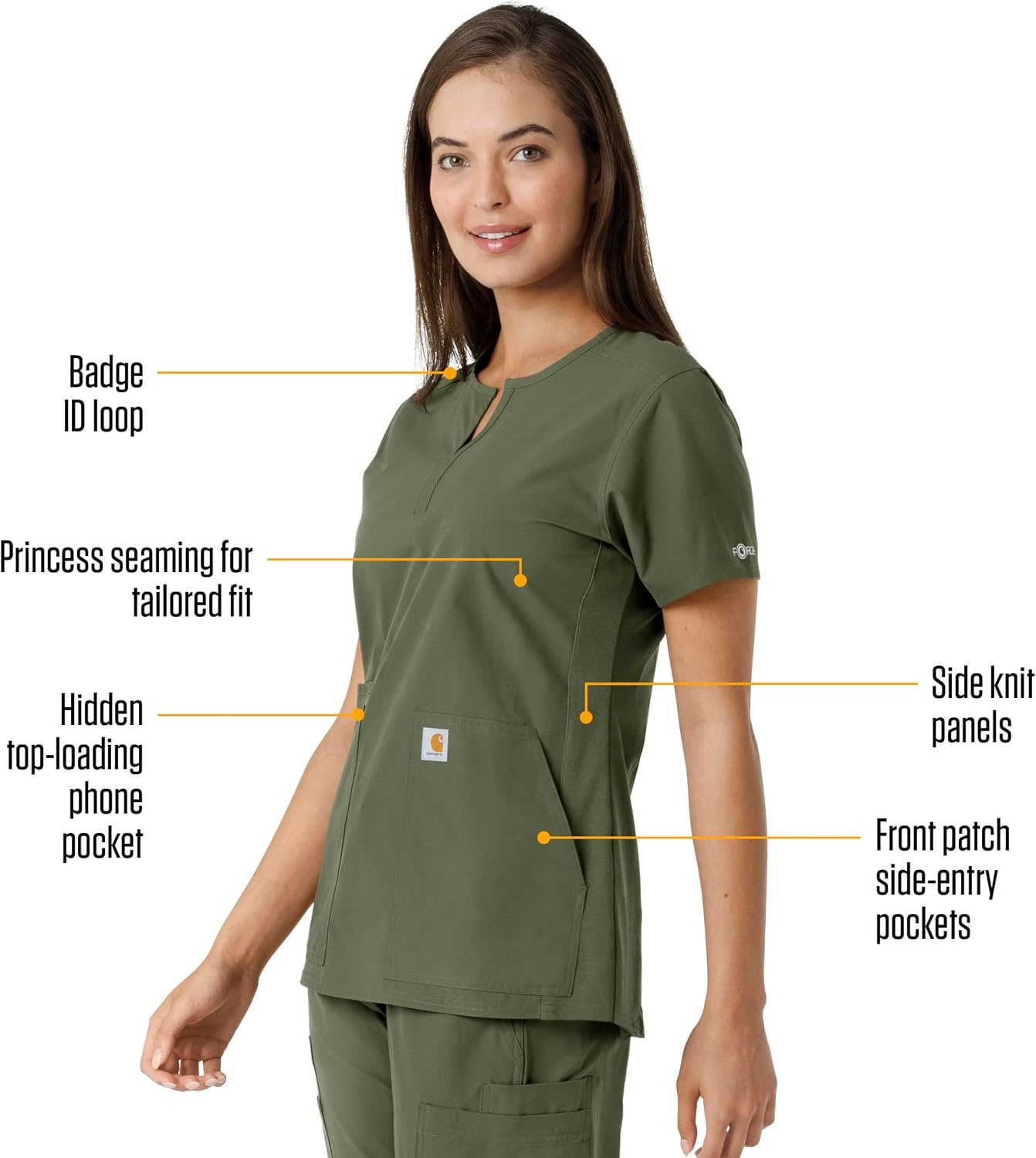 image:imageCarhartt Scrubs C12413 Womens Force Essentials Modern Fit Notch NeckOlive