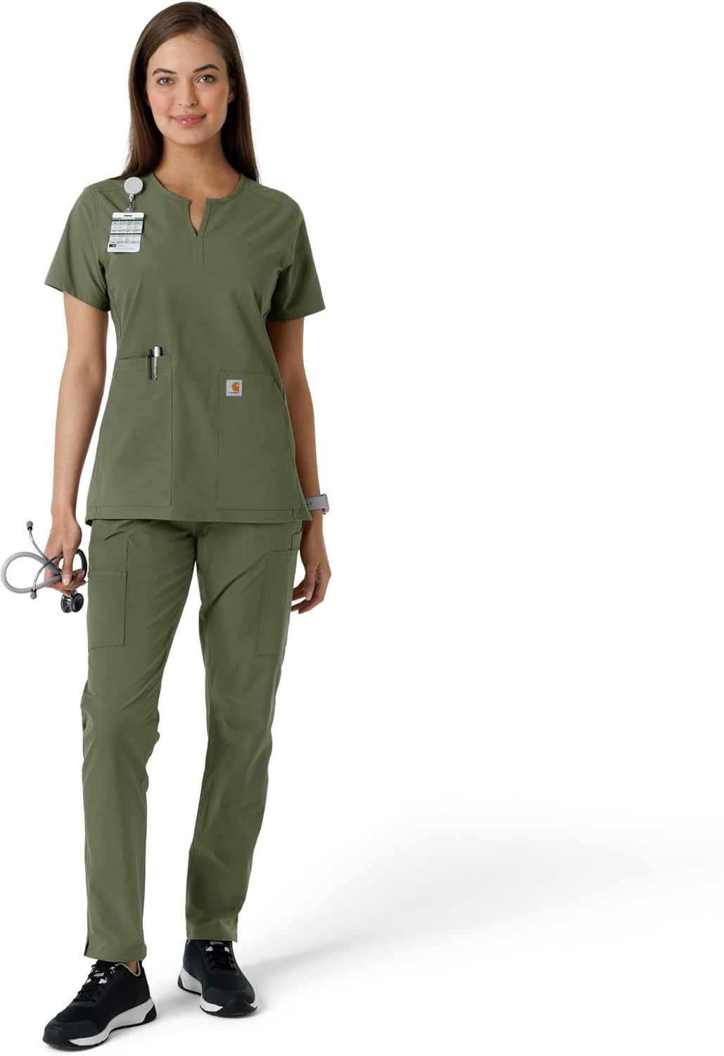 image:imageCarhartt Scrubs C12413 Womens Force Essentials Modern Fit Notch NeckOlive
