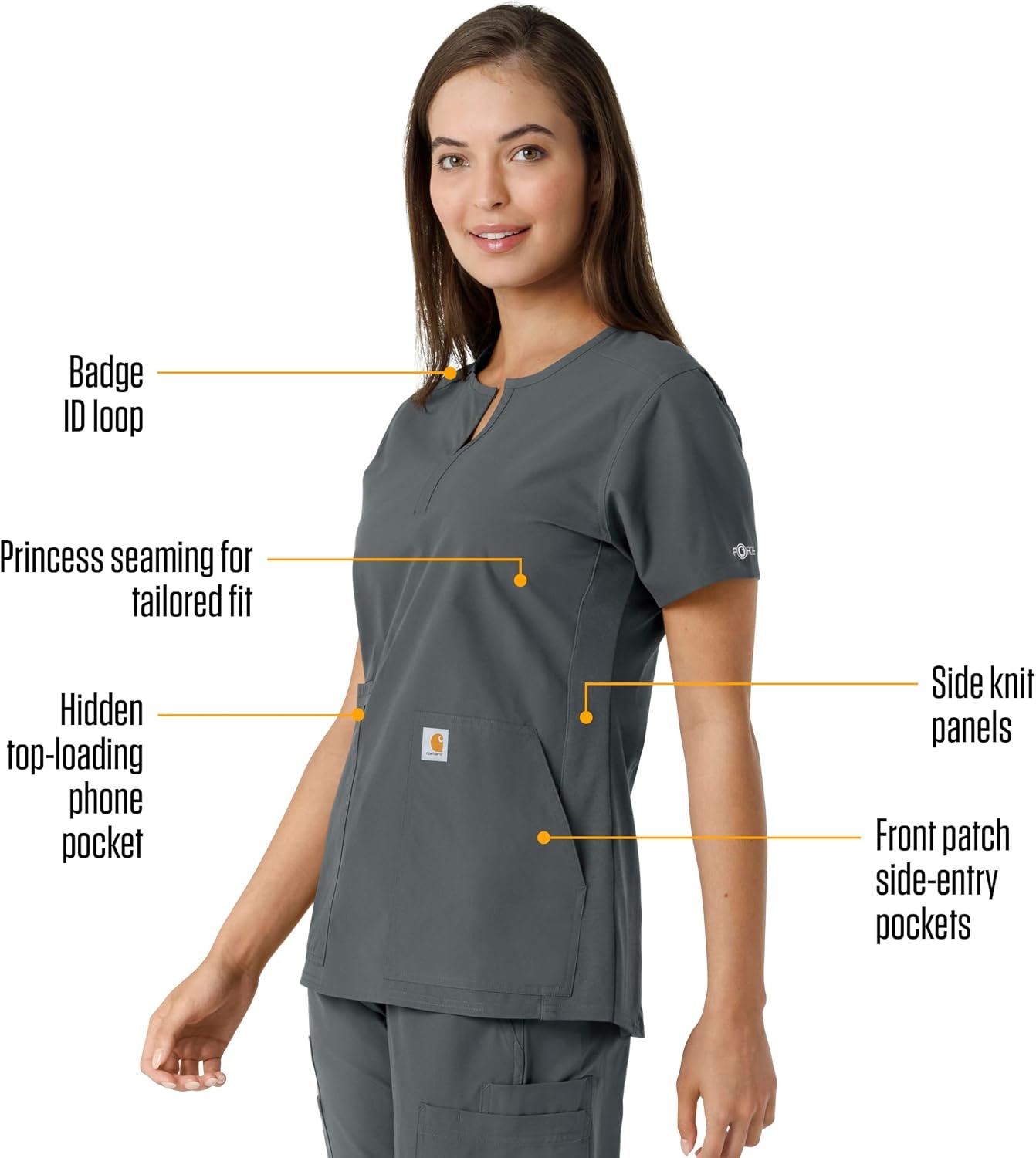 image:imageCarhartt Scrubs C12413 Womens Force Essentials Modern Fit Notch NeckPewter