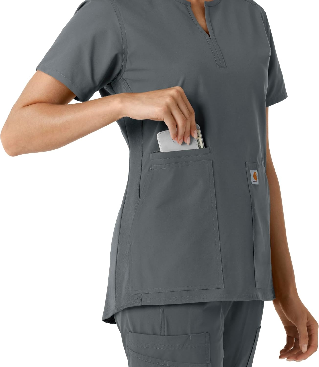 image:imageCarhartt Scrubs C12413 Womens Force Essentials Modern Fit Notch NeckPewter
