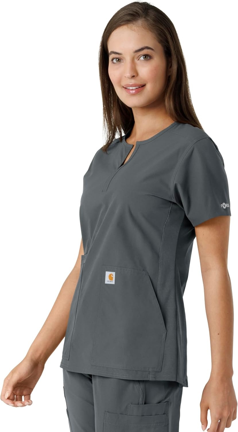 image:imageCarhartt Scrubs C12413 Womens Force Essentials Modern Fit Notch NeckPewter