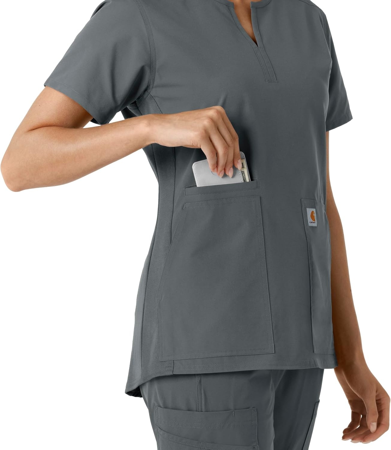 image:imageCarhartt Scrubs C12413 Womens Force Essentials Modern Fit Notch NeckPewter