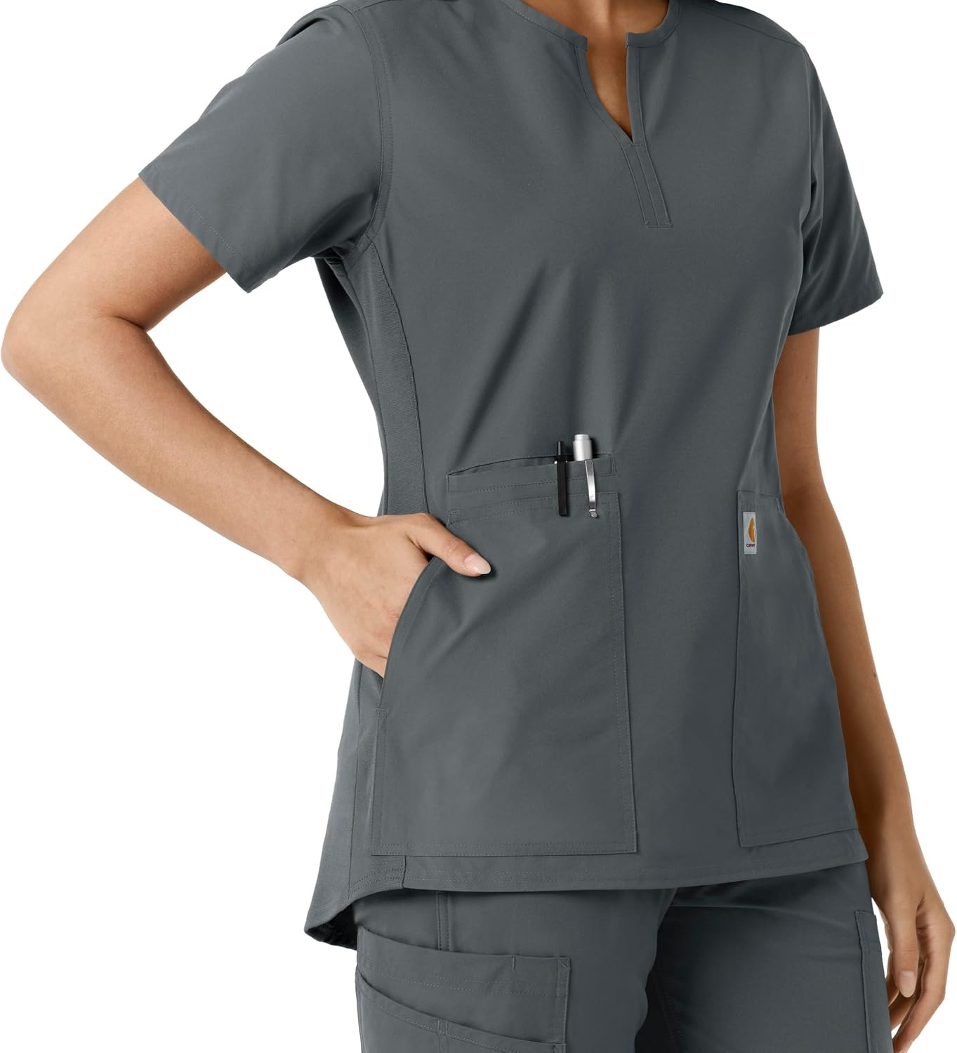 image:imageCarhartt Scrubs C12413 Womens Force Essentials Modern Fit Notch NeckPewter