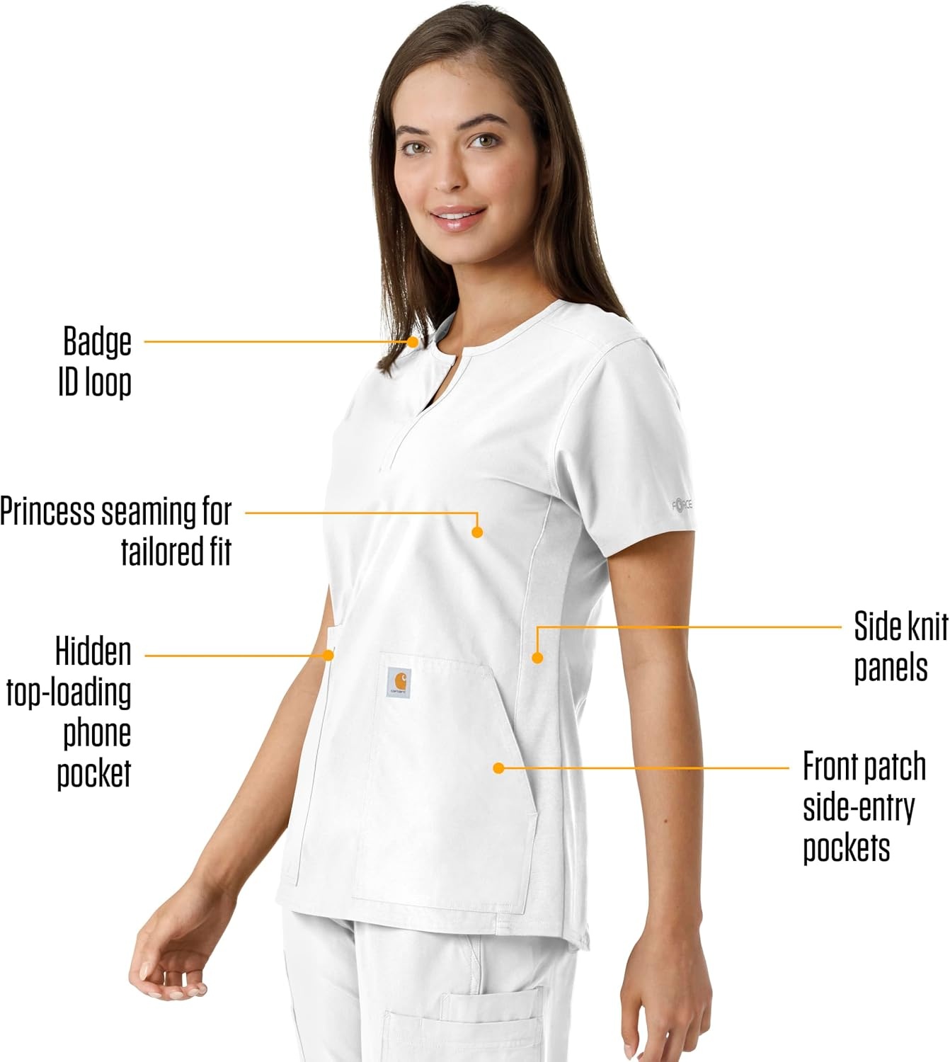image:imageCarhartt Scrubs C12413 Womens Force Essentials Modern Fit Notch NeckWhite
