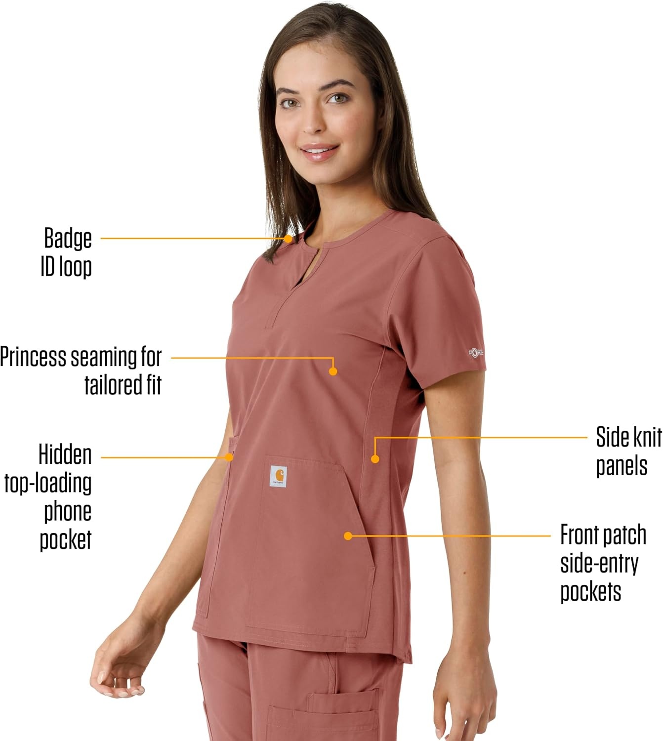 image:imageCarhartt Scrubs C12413 Womens Force Essentials Modern Fit Notch NeckWildrose