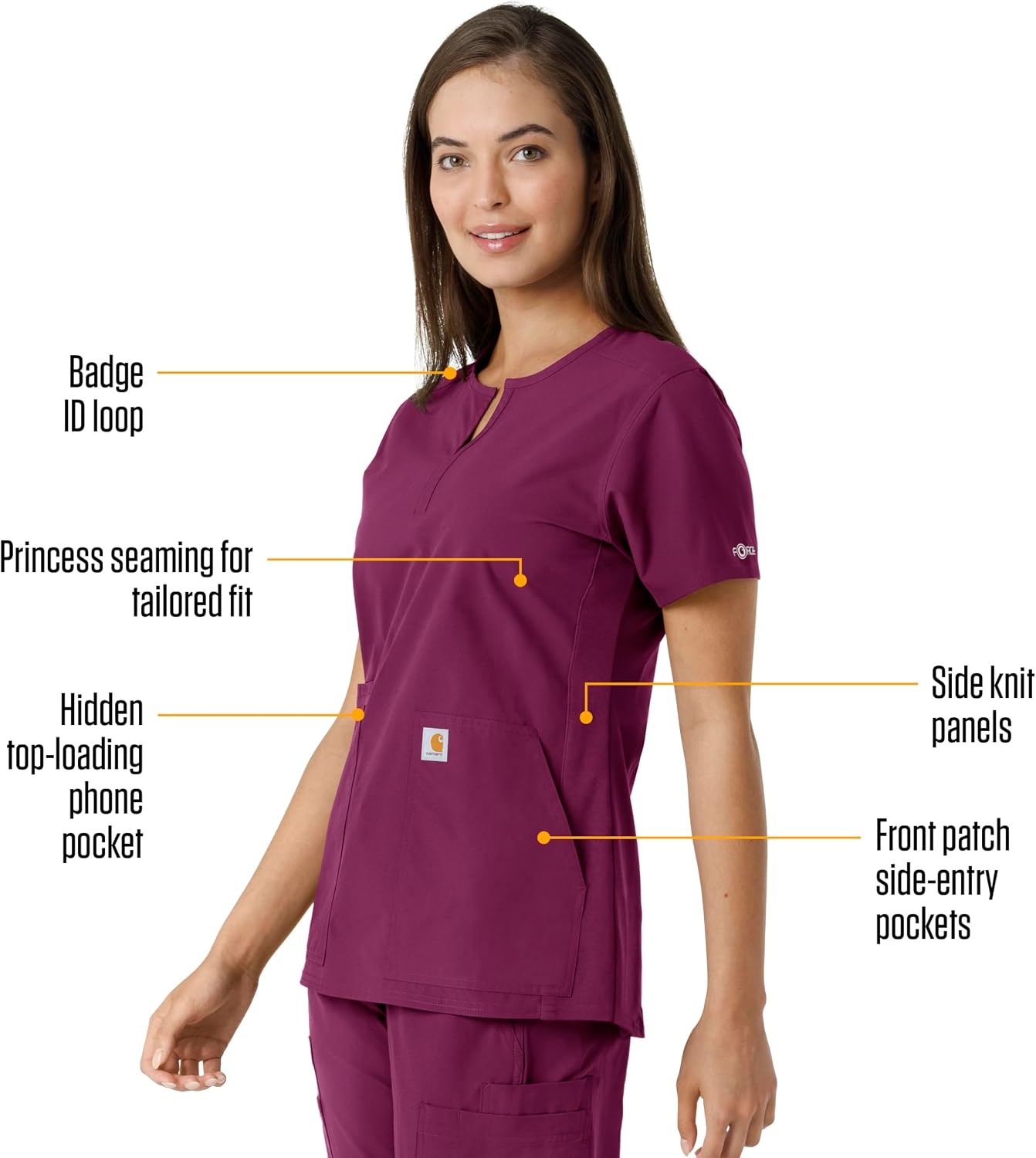 image:imageCarhartt Scrubs C12413 Womens Force Essentials Modern Fit Notch NeckWine