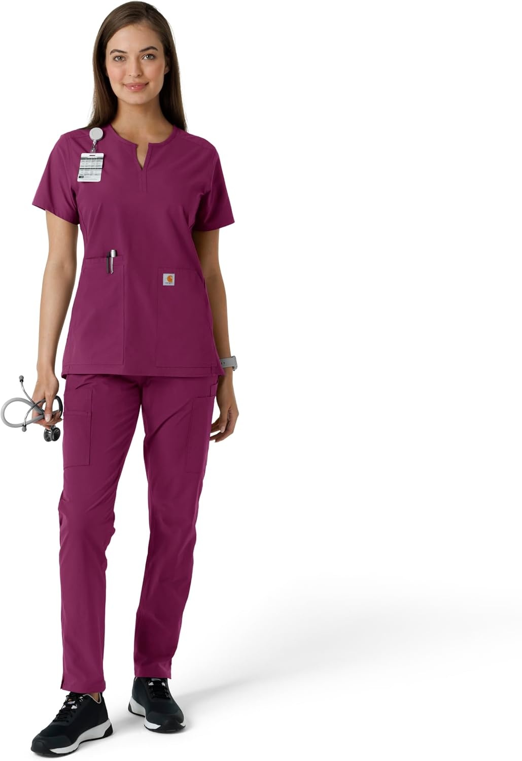 image:imageCarhartt Scrubs C12413 Womens Force Essentials Modern Fit Notch NeckWine
