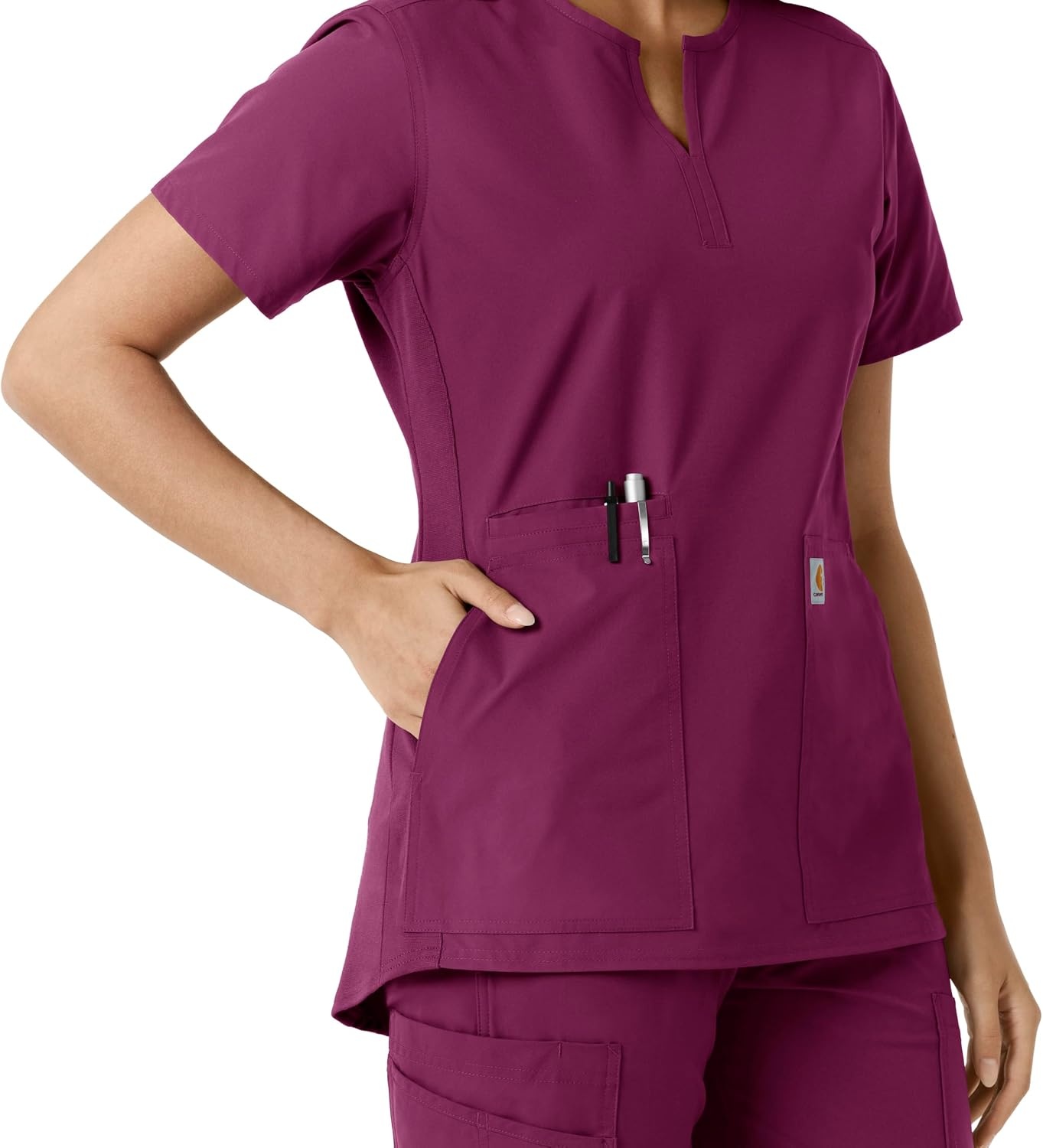 image:imageCarhartt Scrubs C12413 Womens Force Essentials Modern Fit Notch NeckWine