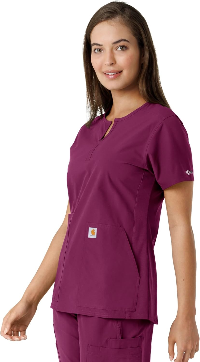 image:imageCarhartt Scrubs C12413 Womens Force Essentials Modern Fit Notch NeckWine
