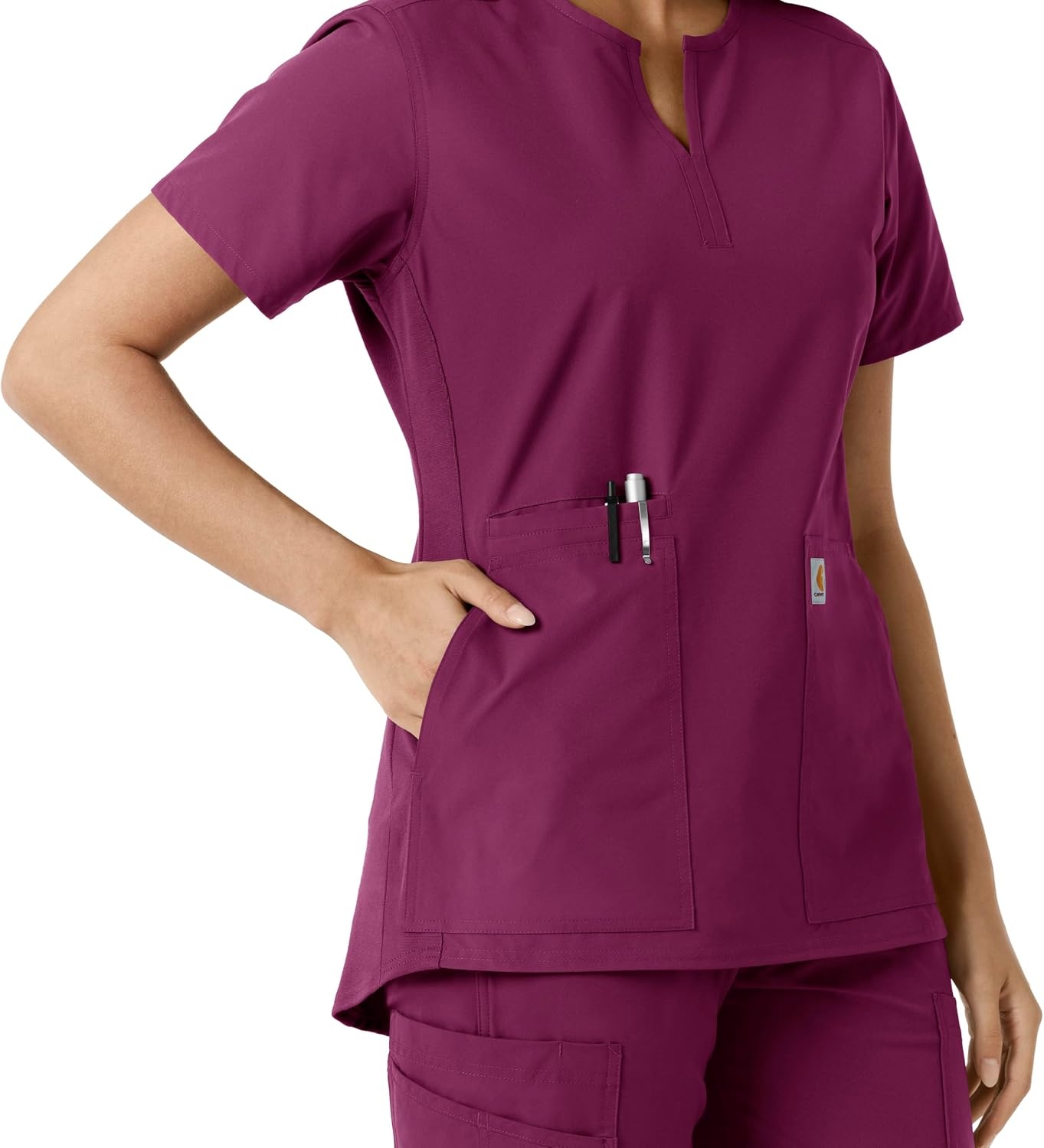 image:imageCarhartt Scrubs C12413 Womens Force Essentials Modern Fit Notch NeckWine