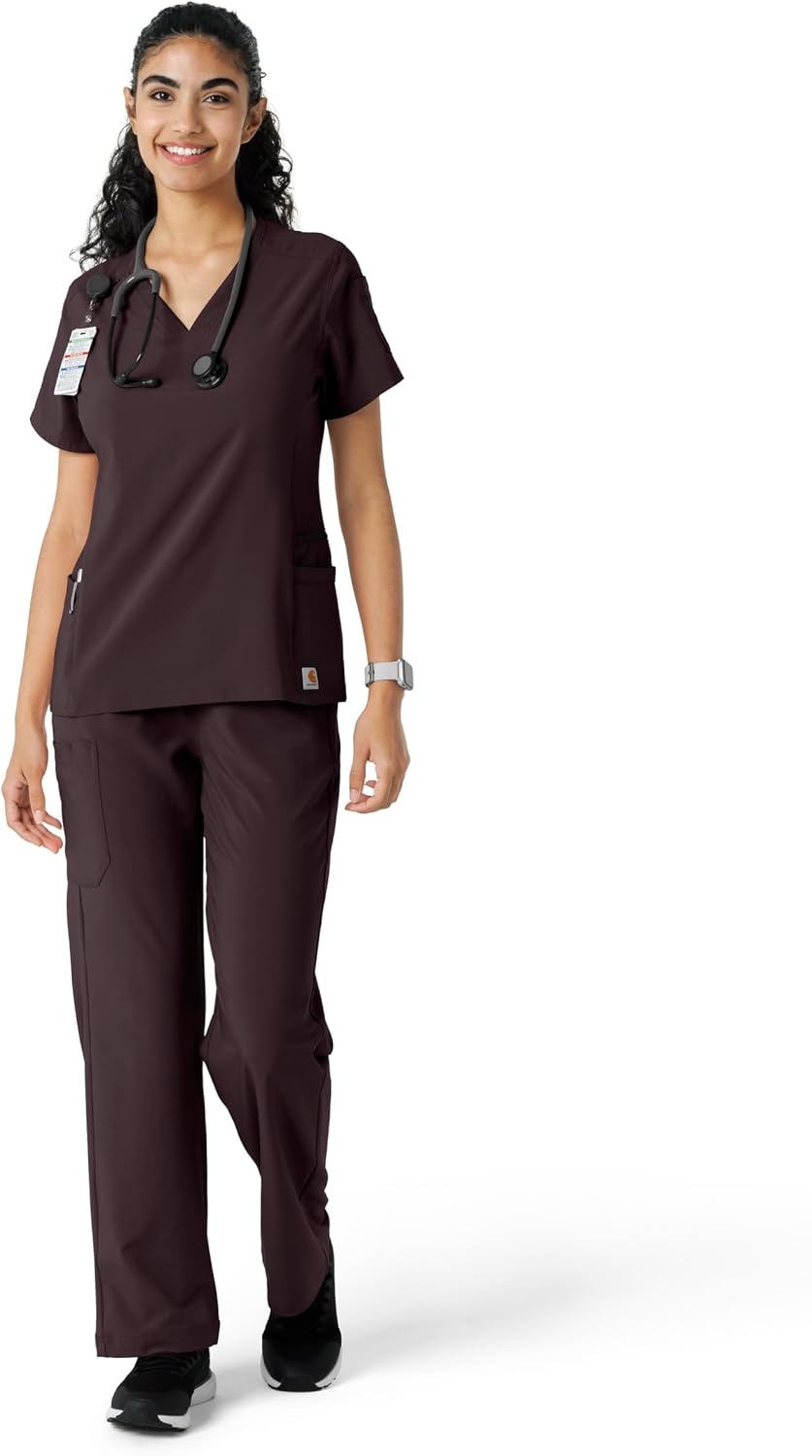 image:imageCarhartt Scrubs C13310 Womens CrossFlex Modern Fit Oversized VNeck TopDark Sepia