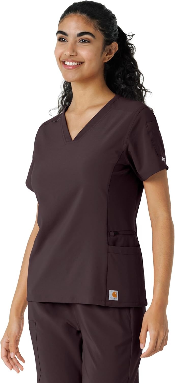 image:imageCarhartt Scrubs C13310 Womens CrossFlex Modern Fit Oversized VNeck TopDark Sepia