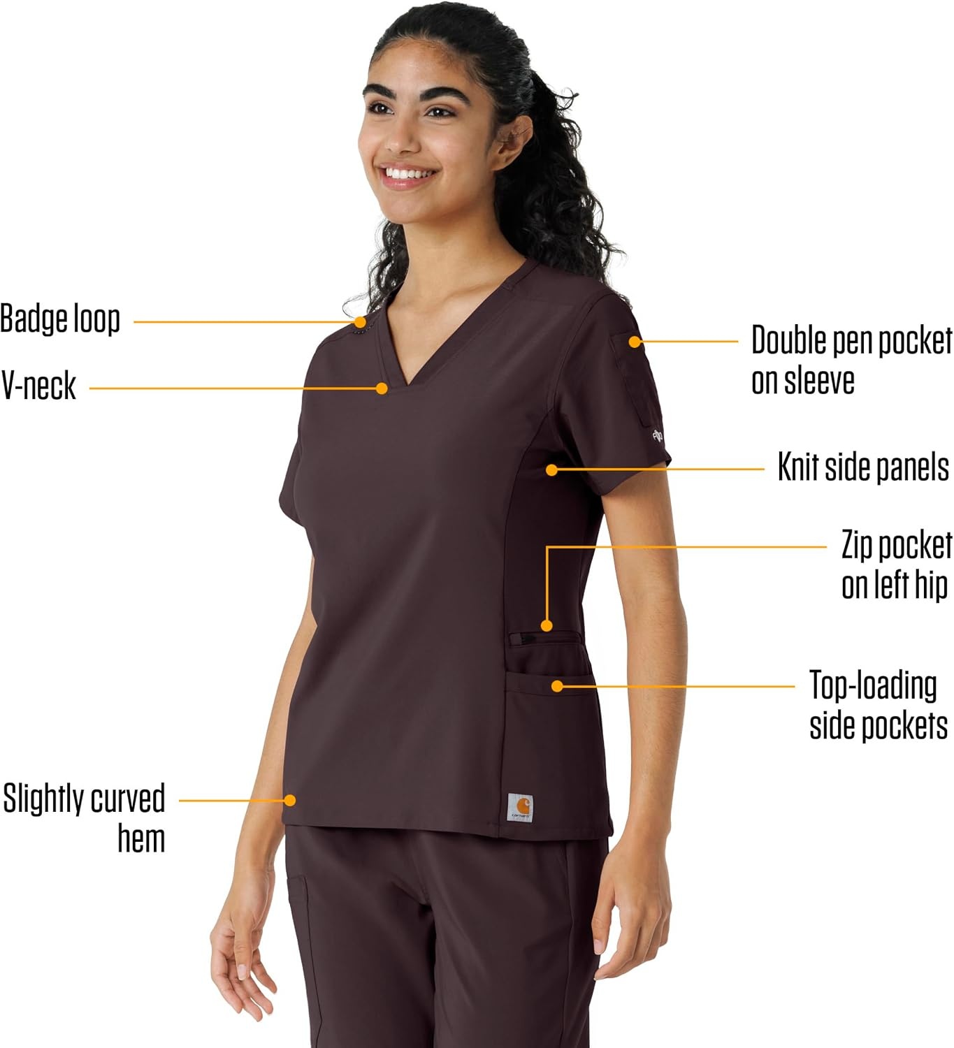 image:imageCarhartt Scrubs C13310 Womens CrossFlex Modern Fit Oversized VNeck TopDark Sepia